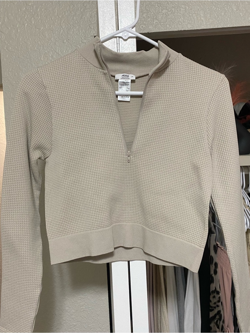 Waffle Knit Cropped Half-Zip Sweater